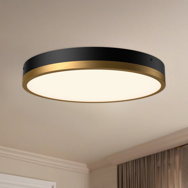 Selene Two-tone 15" LED Flush Mount, Aged Gold/Matte Black