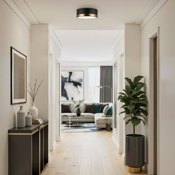 Brighton 12" Two-Light Flush Mount, Aged Gold/Matte Black