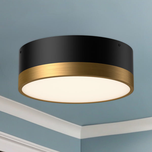 Brighton 12" Two-Light Flush Mount, Aged Gold/Matte Black