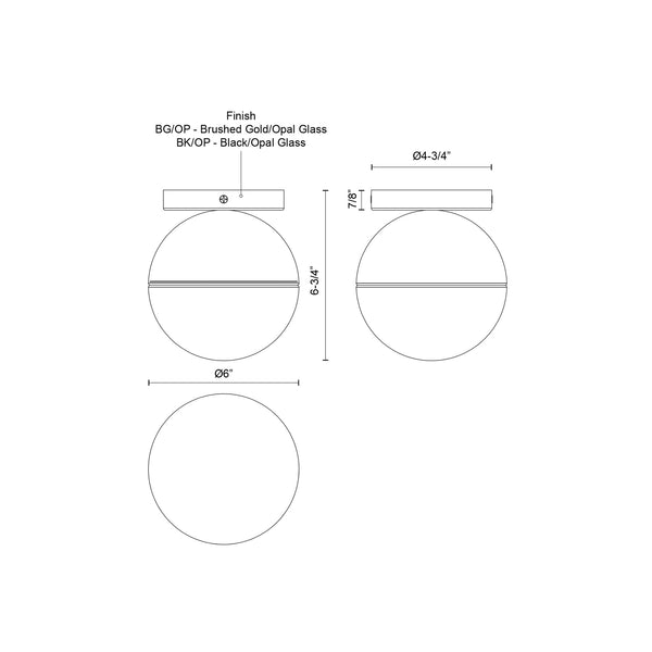 Admiration 6" Flush Mount Ceiling Light, Brushed Gold/Opal Glass