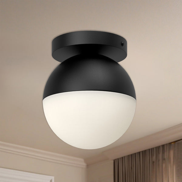 Admiration 6" Flush Mount Ceiling Light, Black/Opal Glass
