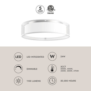 Seraphine 16" LED Flush Mount Ceiling Light, White Organza