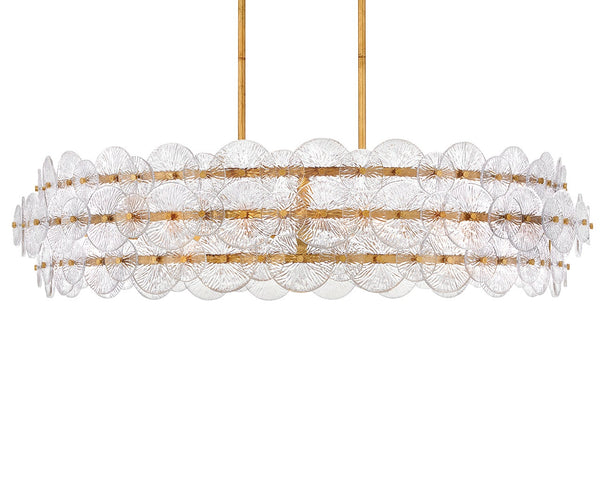Rene 45" Eight Lights Large Drum Chandelier, Distressed Brass