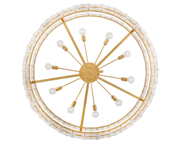 Rene 60" Ten Lights Extra Large Drum Chandelier, Distressed Brass