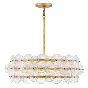 Rene 30" Six Lights Medium Drum Chandelier, Distressed Brass