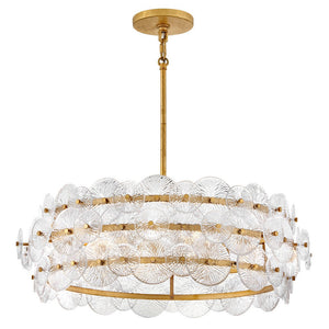 Rene 30" Six Lights Medium Drum Chandelier, Distressed Brass
