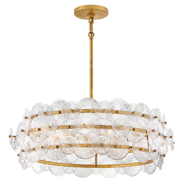 Rene 30" Six Lights Medium Drum Chandelier, Distressed Brass