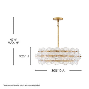 Rene 30" Six Lights Medium Drum Chandelier, Distressed Brass