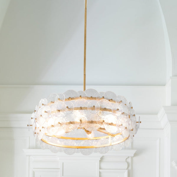 Rene 30" Six Lights Medium Drum Chandelier, Distressed Brass