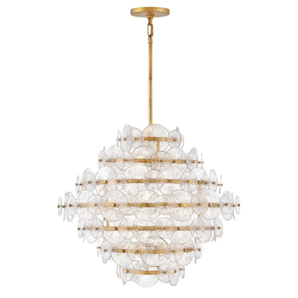 Rene 30" Sixteen Lights Medium Multi Tier Chandelier, Distressed Brass