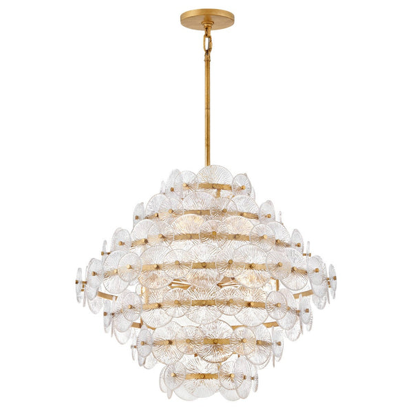 Rene 30" Sixteen Lights Medium Multi Tier Chandelier, Distressed Brass