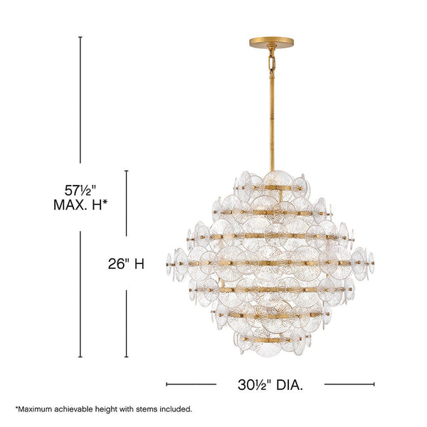 Rene 30" Sixteen Lights Medium Multi Tier Chandelier, Distressed Brass