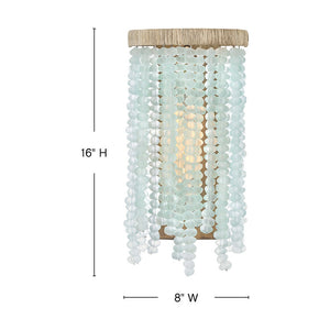 Dune 8" One Light Medium Sconce, Burnished Gold / Blue Sea Glass