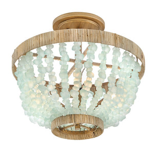Dune 16" Four Lights Medium Semi-Flush Mount, Burnished Gold / Blue Sea Glass