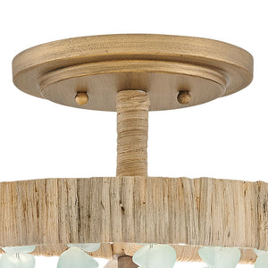 Dune 16" Four Lights Medium Semi-Flush Mount, Burnished Gold / Blue Sea Glass