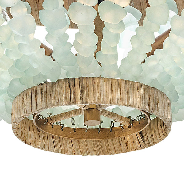 Dune 16" Four Lights Medium Semi-Flush Mount, Burnished Gold / Gold Blue Sea Glass