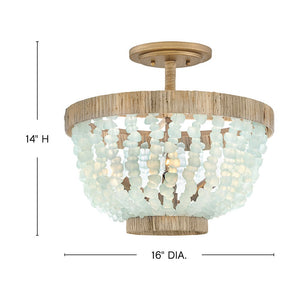 Dune 16" Four Lights Medium Semi-Flush Mount, Burnished Gold / Blue Sea Glass