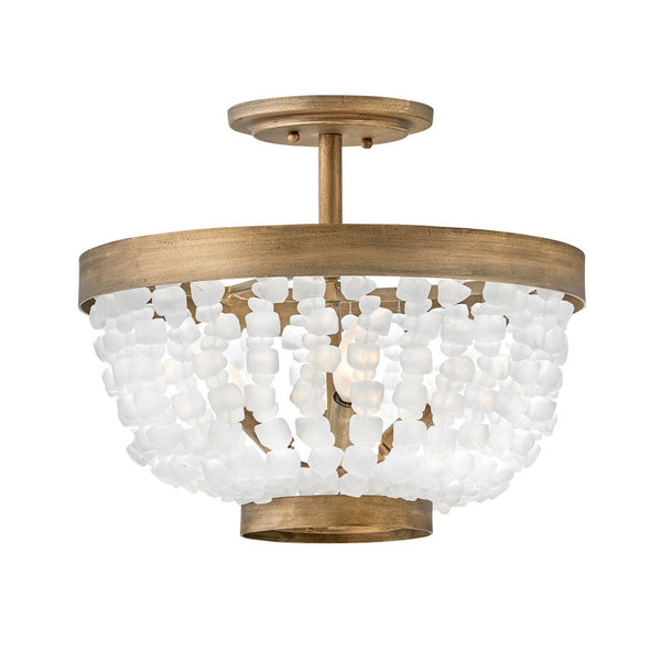 Dune 16" Four Lights Medium Semi-flush Mount, Burnished Gold / Soft White Sea Glass