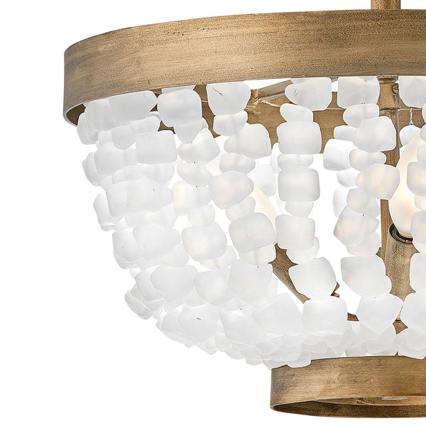 Dune 16" Four Lights Medium Semi-flush Mount, Burnished Gold / Soft White Sea Glass