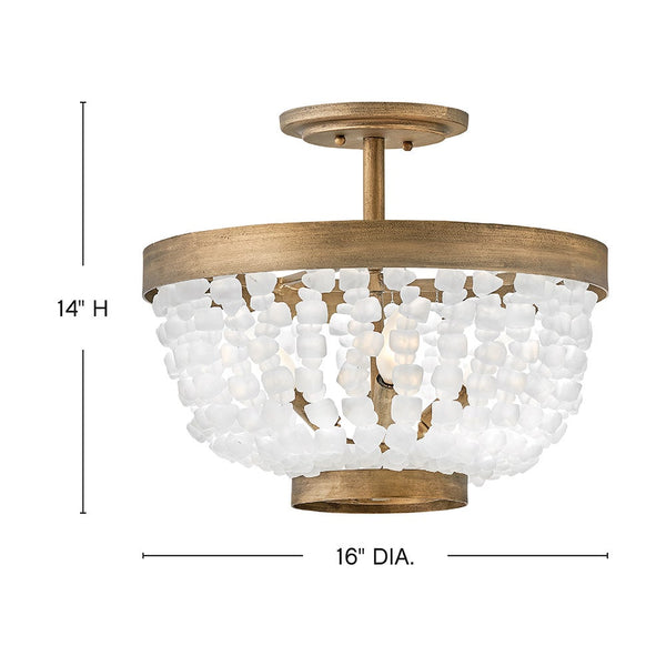 Dune 16" Four Lights Medium Semi-flush Mount, Burnished Gold / Soft White Sea Glass