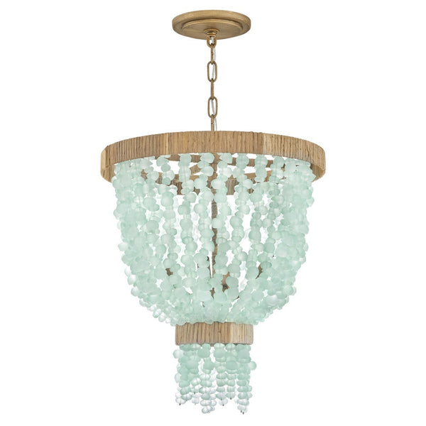 Dune 18" Four Lights Large Pendant, Burnished Gold / Gold Blue Sea Glass