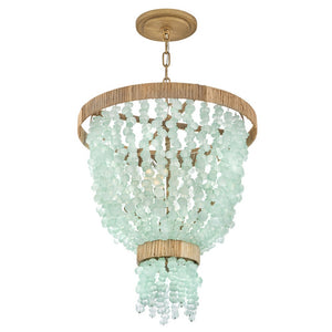 Dune 18" Four Lights Large Pendant, Burnished Gold / Blue Sea Glass