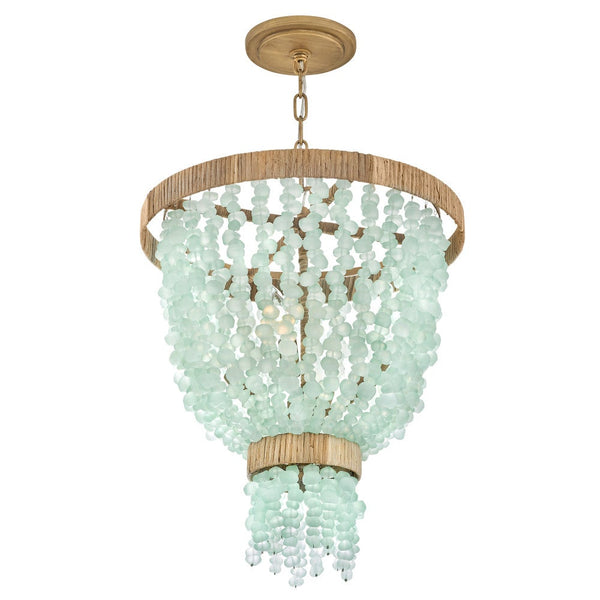 Dune 18" Four Lights Large Pendant, Burnished Gold / Gold Blue Sea Glass