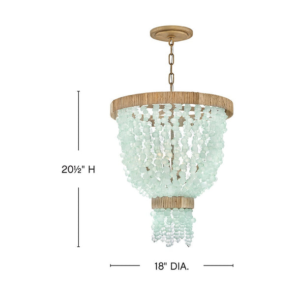 Dune 18" Four Lights Large Pendant, Burnished Gold / Gold Blue Sea Glass