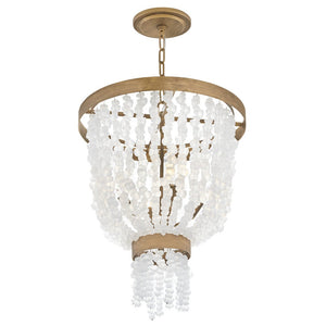 Dune 18" Four Lights Large Pendant, Burnished Gold / Soft White Sea Glass