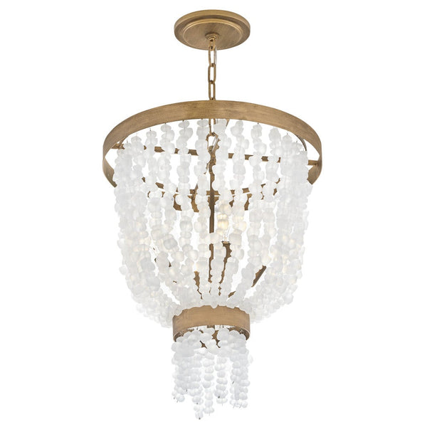 Dune 18" Four Lights Large Pendant, Burnished Gold / Soft White Sea Glass