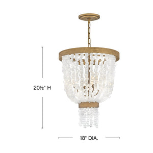 Dune 18" Four Lights Large Pendant, Burnished Gold / Soft White Sea Glass