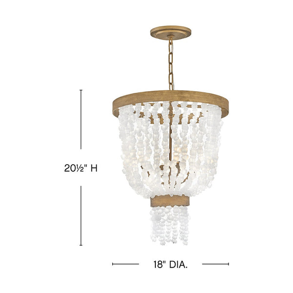 Dune 18" Four Lights Large Pendant, Burnished Gold / Soft White Sea Glass