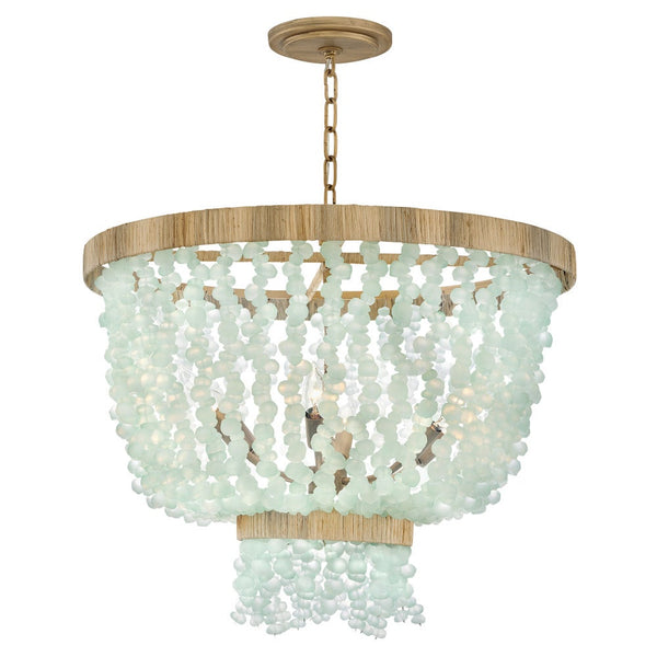 Dune 25" Six Lights Medium Single Tier Chandelier, Burnished Gold / Gold Blue Sea Glass