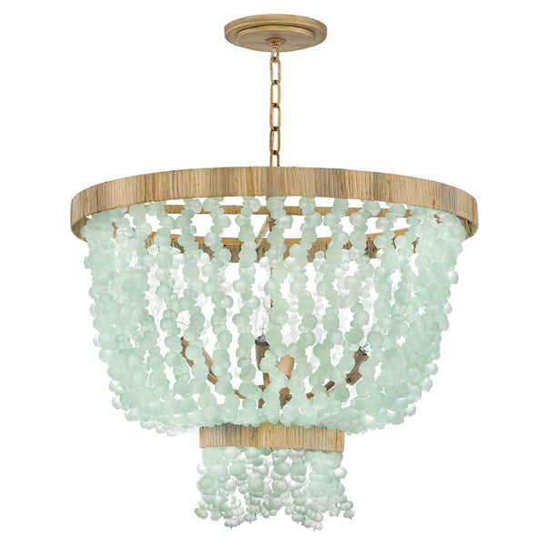 Dune 25" Six Lights Medium Single Tier Chandelier, Burnished Gold / Gold Blue Sea Glass