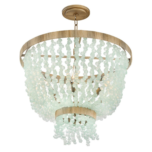 Dune 25" Six Lights Medium Single Tier Chandelier, Burnished Gold / Gold Blue Sea Glass