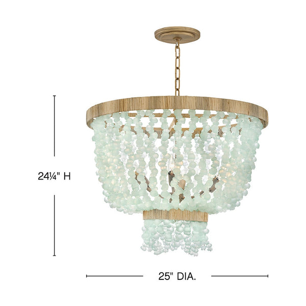 Dune 25" Six Lights Medium Single Tier Chandelier, Burnished Gold / Gold Blue Sea Glass