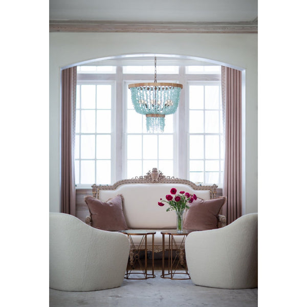 Dune 25" Six Lights Medium Single Tier Chandelier, Burnished Gold / Gold Blue Sea Glass