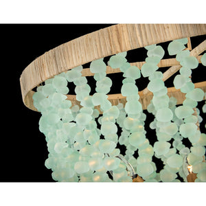 Dune 25" Six Lights Medium Single Tier Chandelier, Burnished Gold / Blue Sea Glass