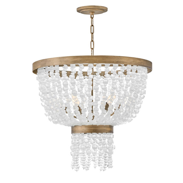 Dune 25" Six Lights Medium Single Tier Chandelier, Burnished Gold / Soft White Sea Glass