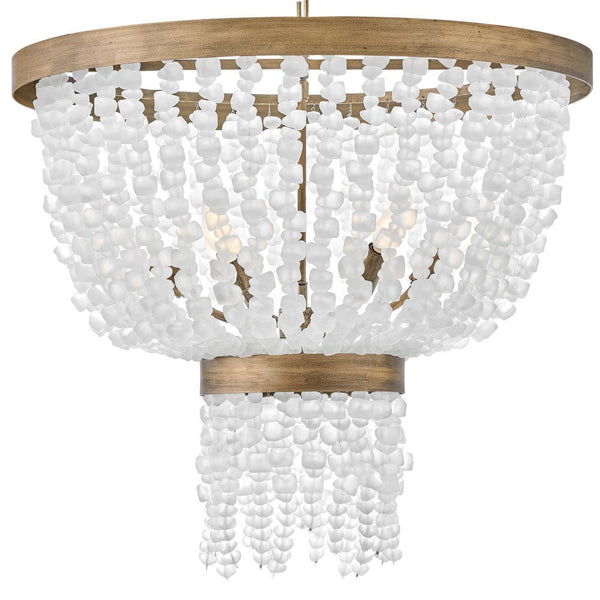 Dune 25" Six Lights Medium Single Tier Chandelier, Burnished Gold / Soft White Sea Glass