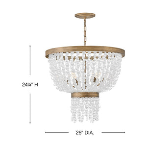 Dune 25" Six Lights Medium Single Tier Chandelier, Burnished Gold / Soft White Sea Glass