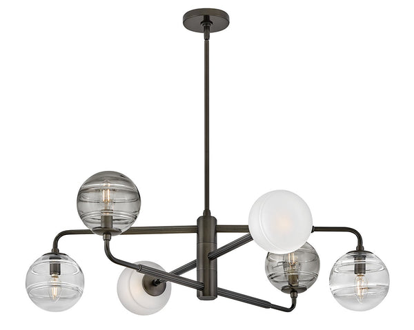 Oberon 36" Six Lights Large Adjustable Single Tier Chandelier, Black Oxide