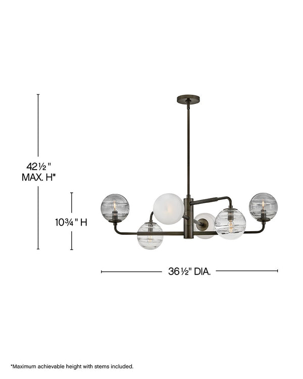 Oberon 36" Six Lights Large Adjustable Single Tier Chandelier, Black Oxide