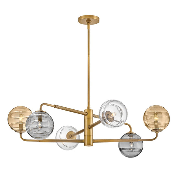 Oberon 36" Six Lights Large Adjustable Single Tier Chandelier, Heritage Brass