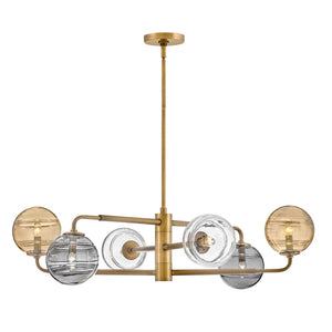 Oberon 36" Six Lights Large Adjustable Single Tier Chandelier, Heritage Brass