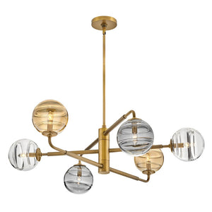 Oberon 36" Six Lights Large Adjustable Single Tier Chandelier, Heritage Brass