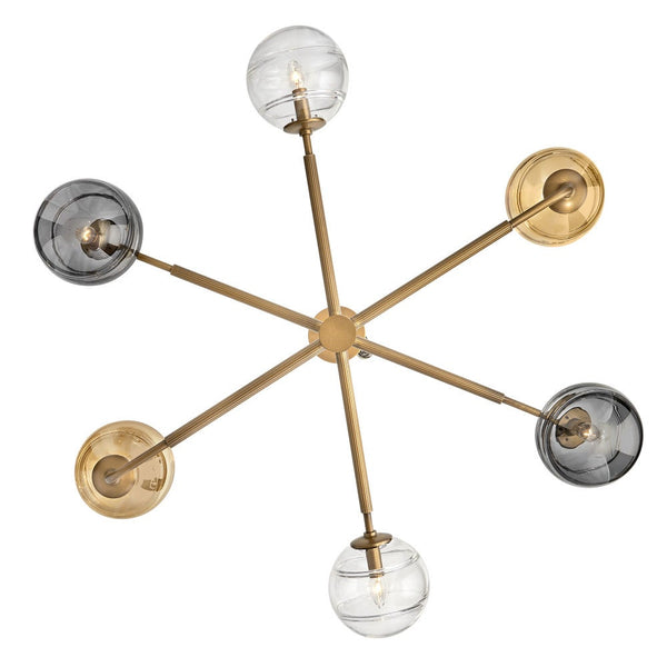 Oberon 36" Six Lights Large Adjustable Single Tier Chandelier, Heritage Brass