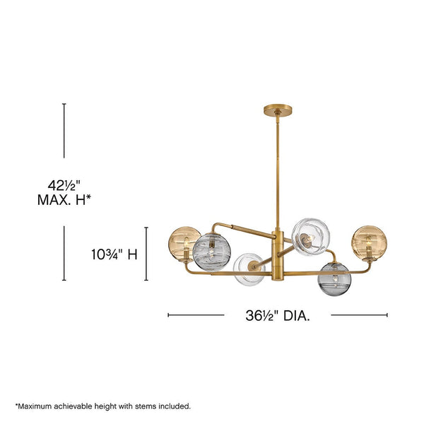 Oberon 36" Six Lights Large Adjustable Single Tier Chandelier, Heritage Brass