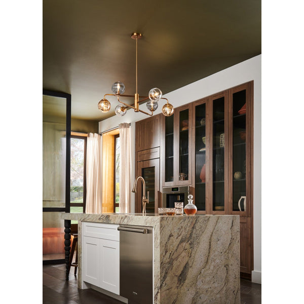 Oberon 36" Six Lights Large Adjustable Single Tier Chandelier, Heritage Brass