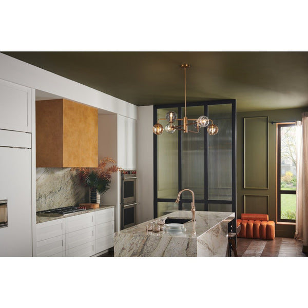 Oberon 36" Six Lights Large Adjustable Single Tier Chandelier, Heritage Brass